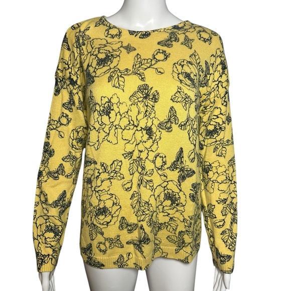 J. Jill Sweaters - J. Jill Yellow Floral Crew Neck Sweater Soft Butterflies S